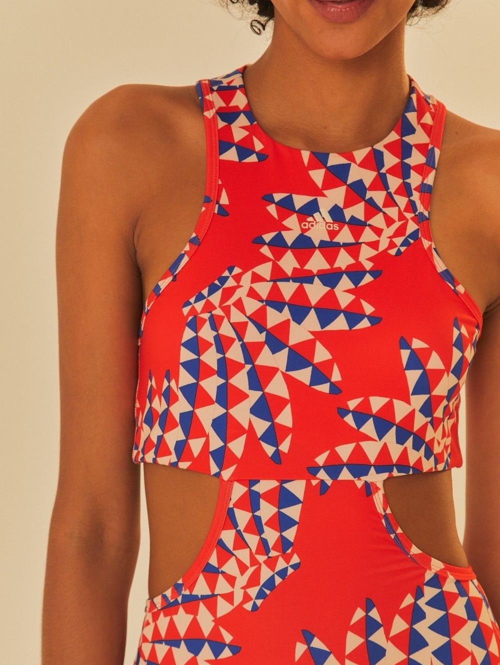 Adidas And Farm Rio Red Geometric Cutout Dress NWT - Picture 2 of 6